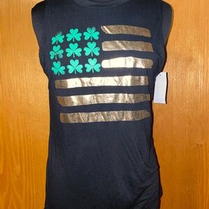 Modern Lux Black Tank Top with Gold and Green Design